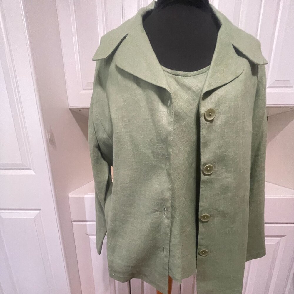 Joanie Char 2 pc Set Size Lg  Linen Lagenlook Pullover Tank & Button Up Blouse